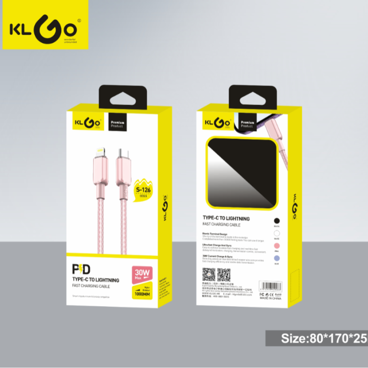 酷为KLGO S-126 PD30W IOS TO TYPE-C端快充数据线