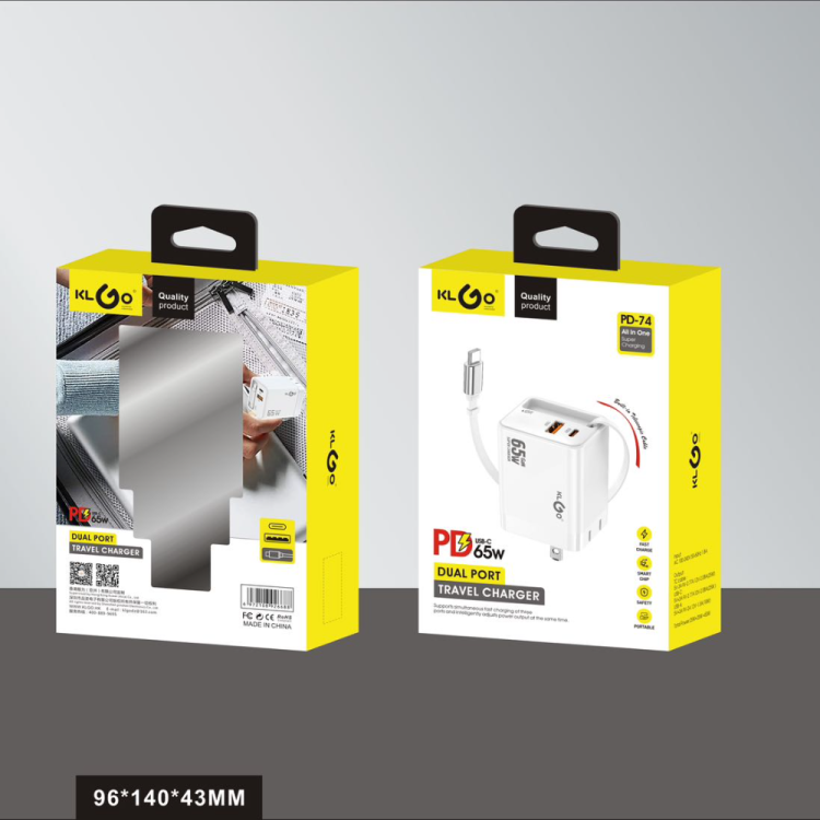 Cool KLGO head and cable integrated charger Plug PD65W retractable fast charging data cable Specification image