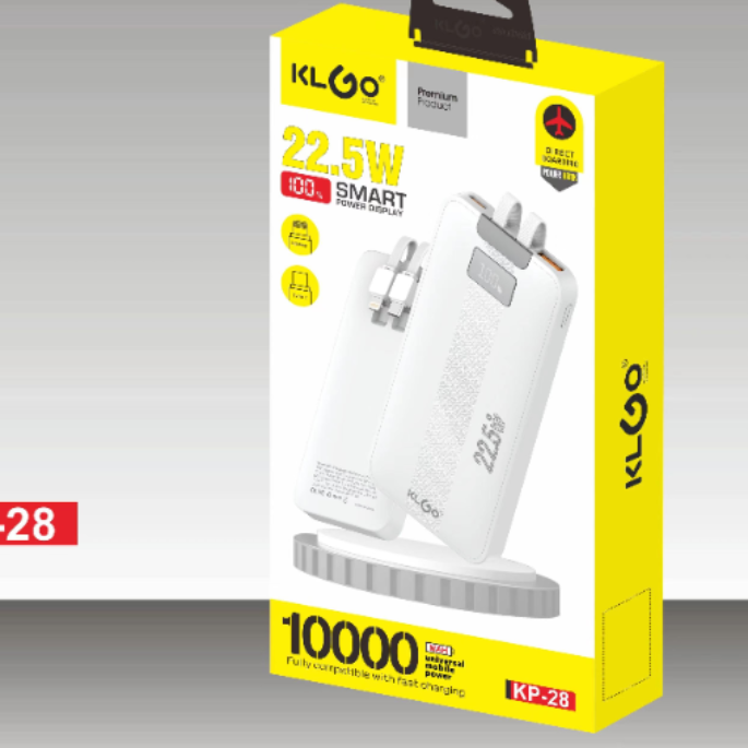 The Coolwei KLGO KP-28 10000mah PD22.5W power bank with a cable can be used on planes details Picture