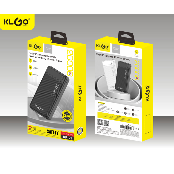 酷为KLGO KP-21 20000mah 黑白色移动电源充电宝可带上飞机