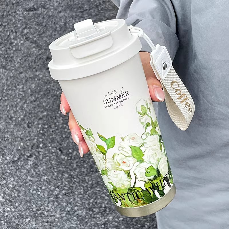 轻奢感保温杯冬季男士奶茶双饮口泡茶水杯女高颜值吸管礼品杯子