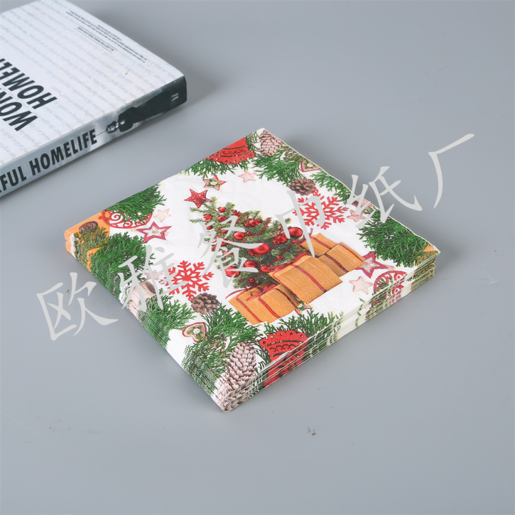 源头厂家圣诞老人彩色餐巾纸原生木浆 圣诞图案精美手帕印花纸巾