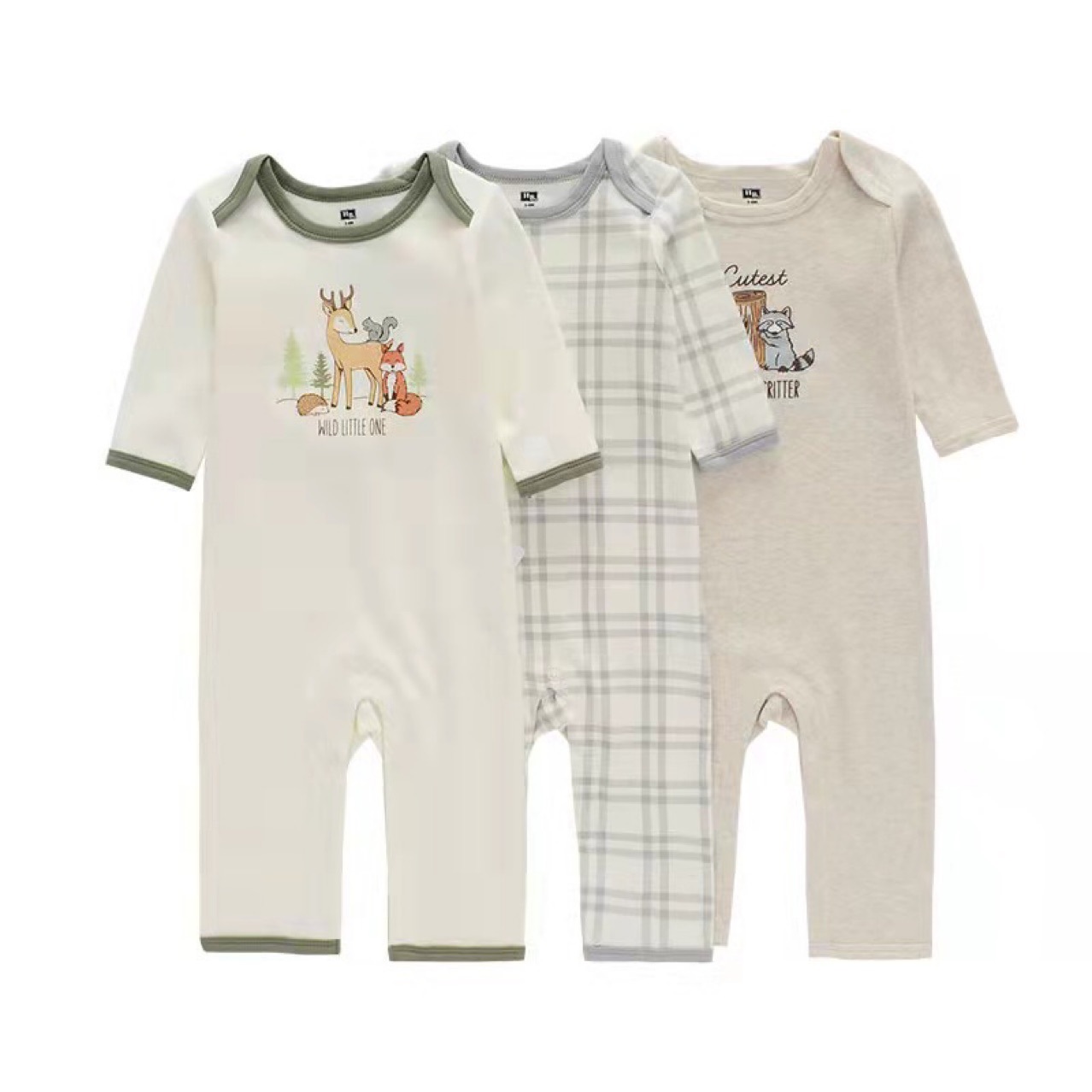 春秋长袖连体衣3件套婴儿套装带衣架连体哈衣套装爬爬衣