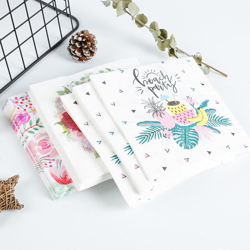 厂家直销 跨境 创意印花纸巾婚庆面巾纸两层加厚原生木浆 20张/包