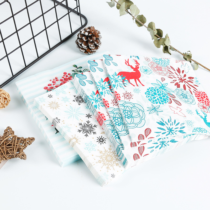 彩色印花纸巾酒店西餐厅冷饮店麋鹿印花系婚庆餐巾纸每包20张