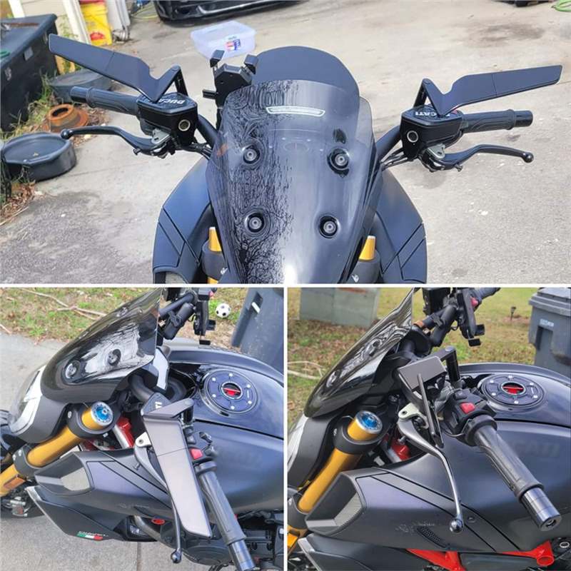 Cross-border exclusive for motorcycles and electric vehicles, universal rearview mirrors, fixed-wing rearview mirrors, flying clothes style, universal car mirrors details Picture