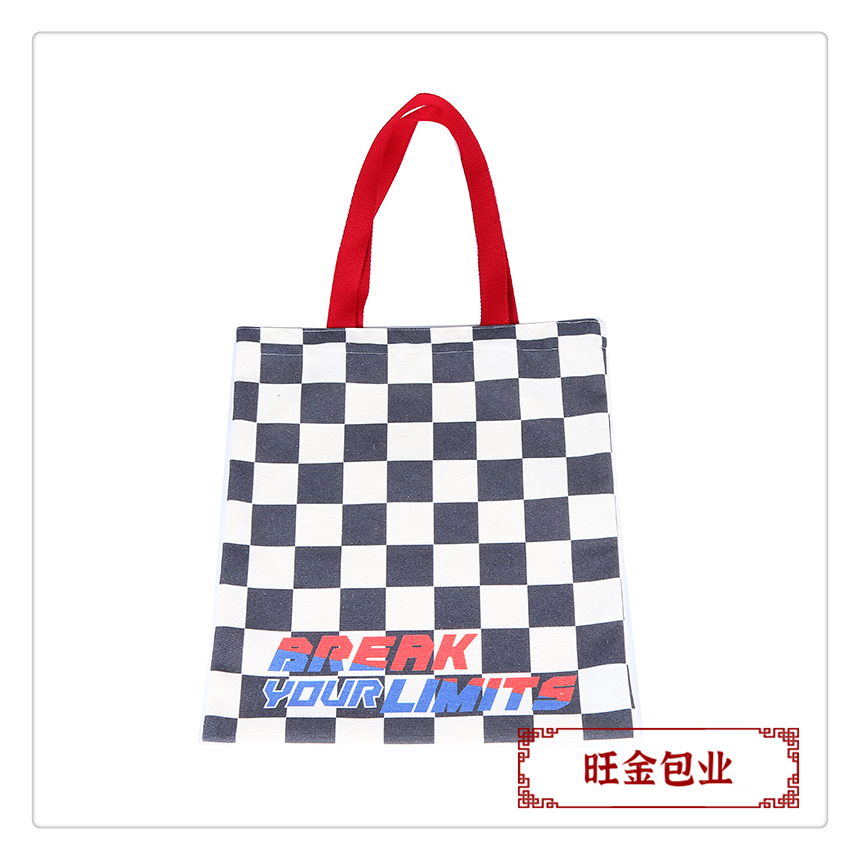 Wholesale of new canvas bags, black and white checkered letter canvas bags, student handbags, shopping bags pic 3