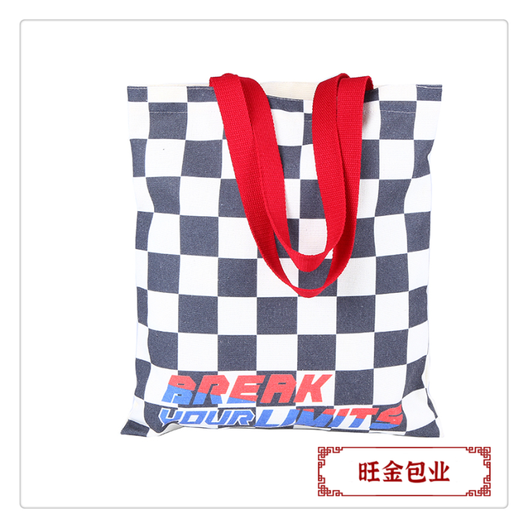 Wholesale of new canvas bags, black and white checkered letter canvas bags, student handbags, shopping bags