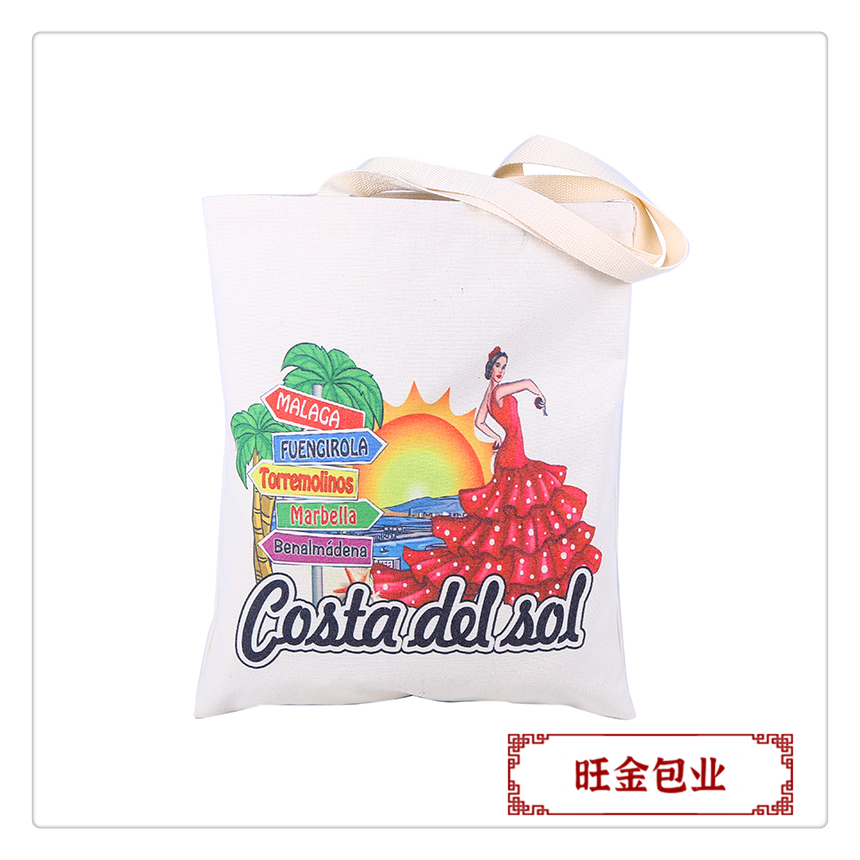 Large-capacity, simple student single-shoulder canvas bag, color-printed clothing shopping hand-held cotton bag pic 4