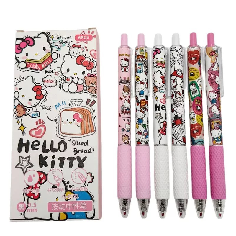 Cute toast KT cat Press gel pen High appearance level brush pen ST Quick-drying Cartoon black pen exam pen Specification drawing