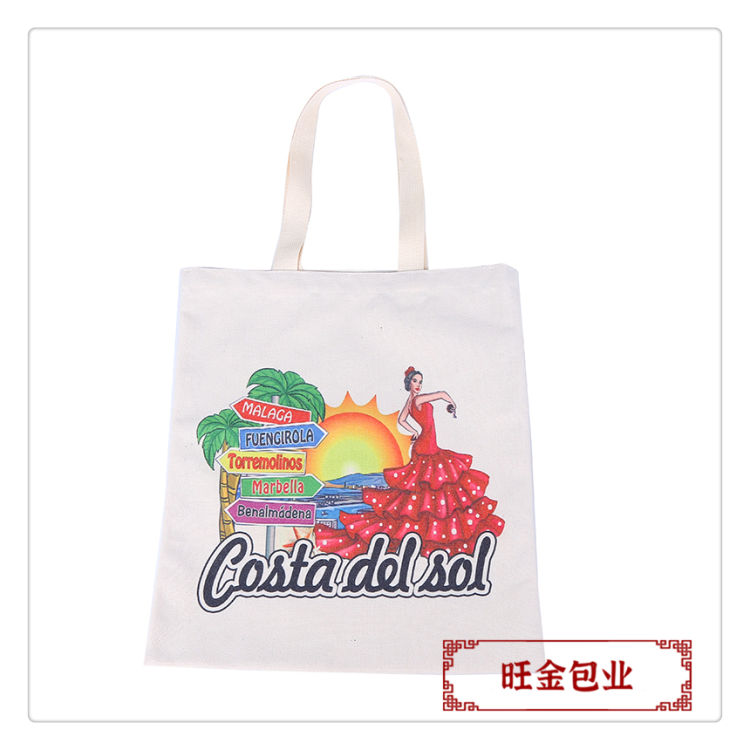 Large-capacity, simple student single-shoulder canvas bag, color-printed clothing shopping hand-held cotton bag details Picture
