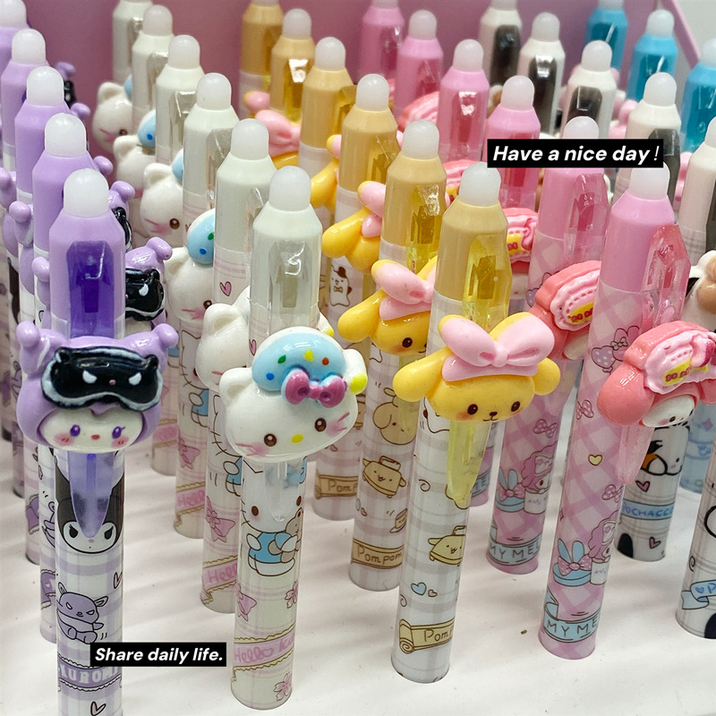 New Sanrio patch erasable gel pen 0.5 High appearance level student press practice pen Cute and sweet black pen details Picture