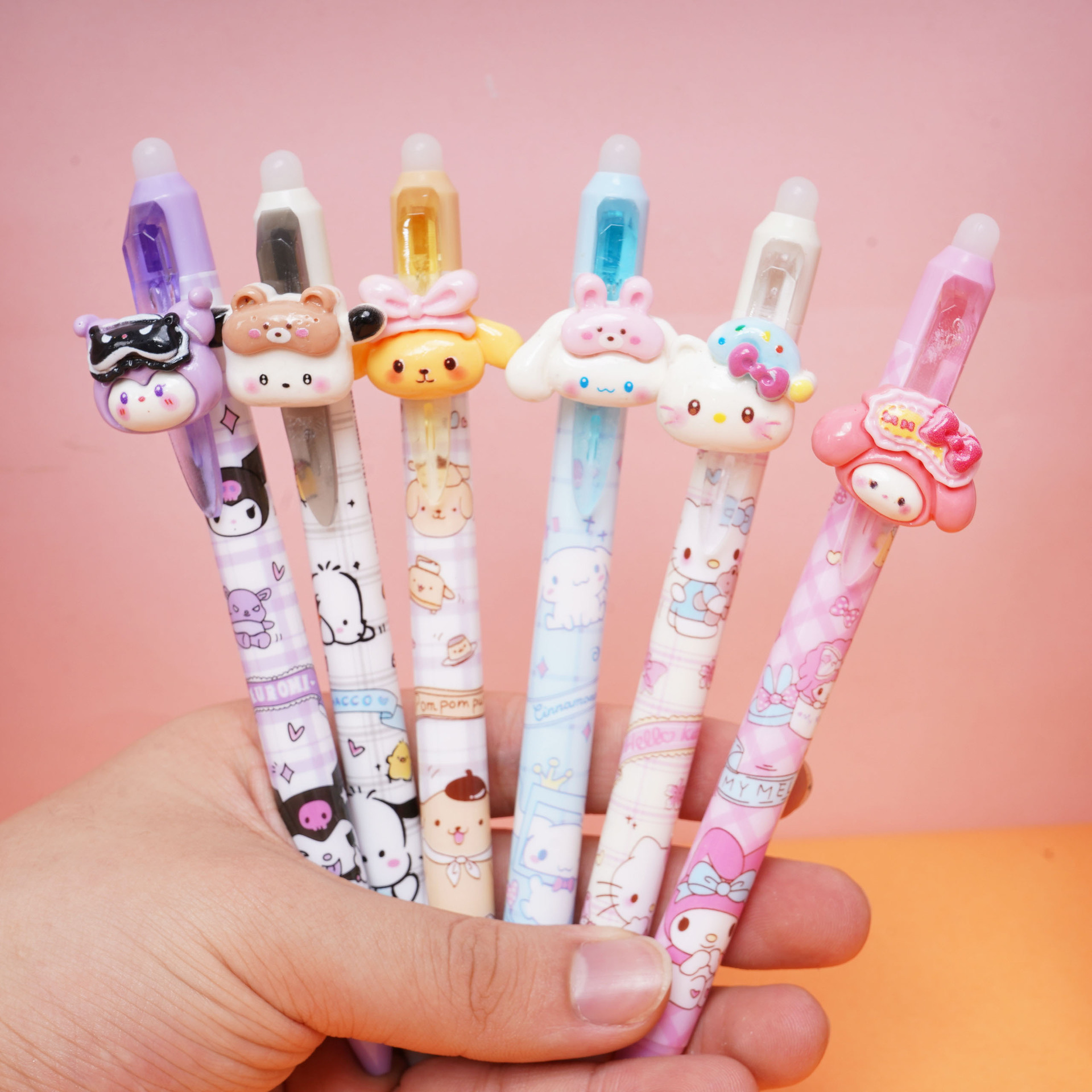 New Sanrio patch erasable gel pen 0.5 High appearance level student press practice pen Cute and sweet black pen Specification drawing