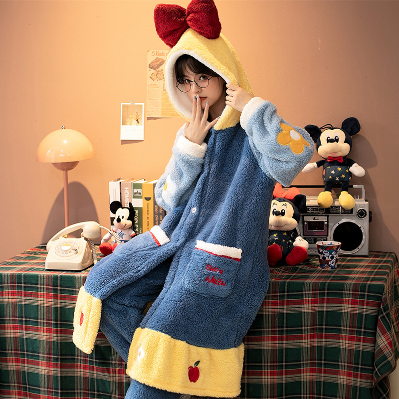 2023睡衣女冬季珊瑚绒可外穿家居服加厚连帽卡通睡衣在逃公主睡袍产品图