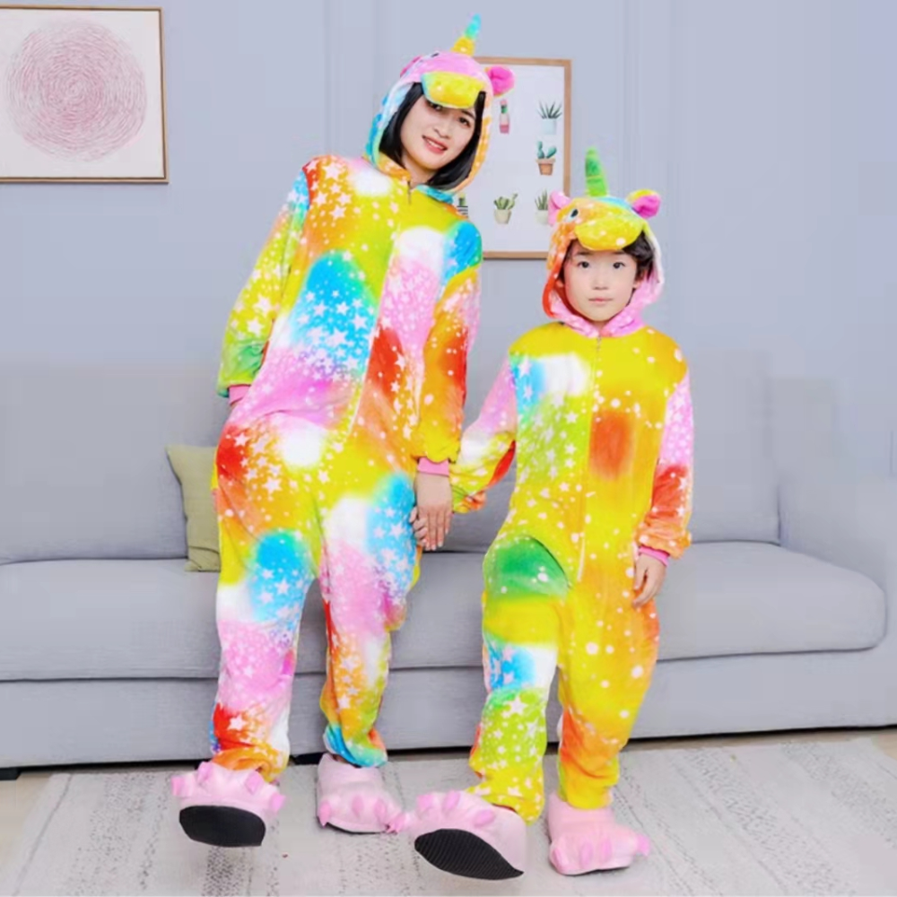 法兰绒如厕版可爱卡通动漫独角兽天马连体睡衣亲子情侣儿童家居服