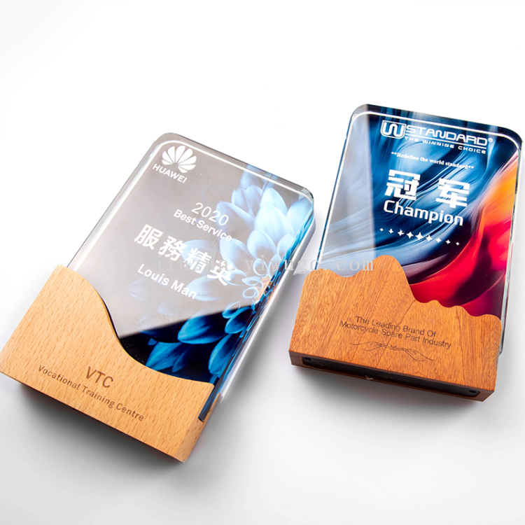 Customized high-end business gifts of solid wood crystal trophies, free engraving, free shipping by SF Express, limited-time special offer Item Picture