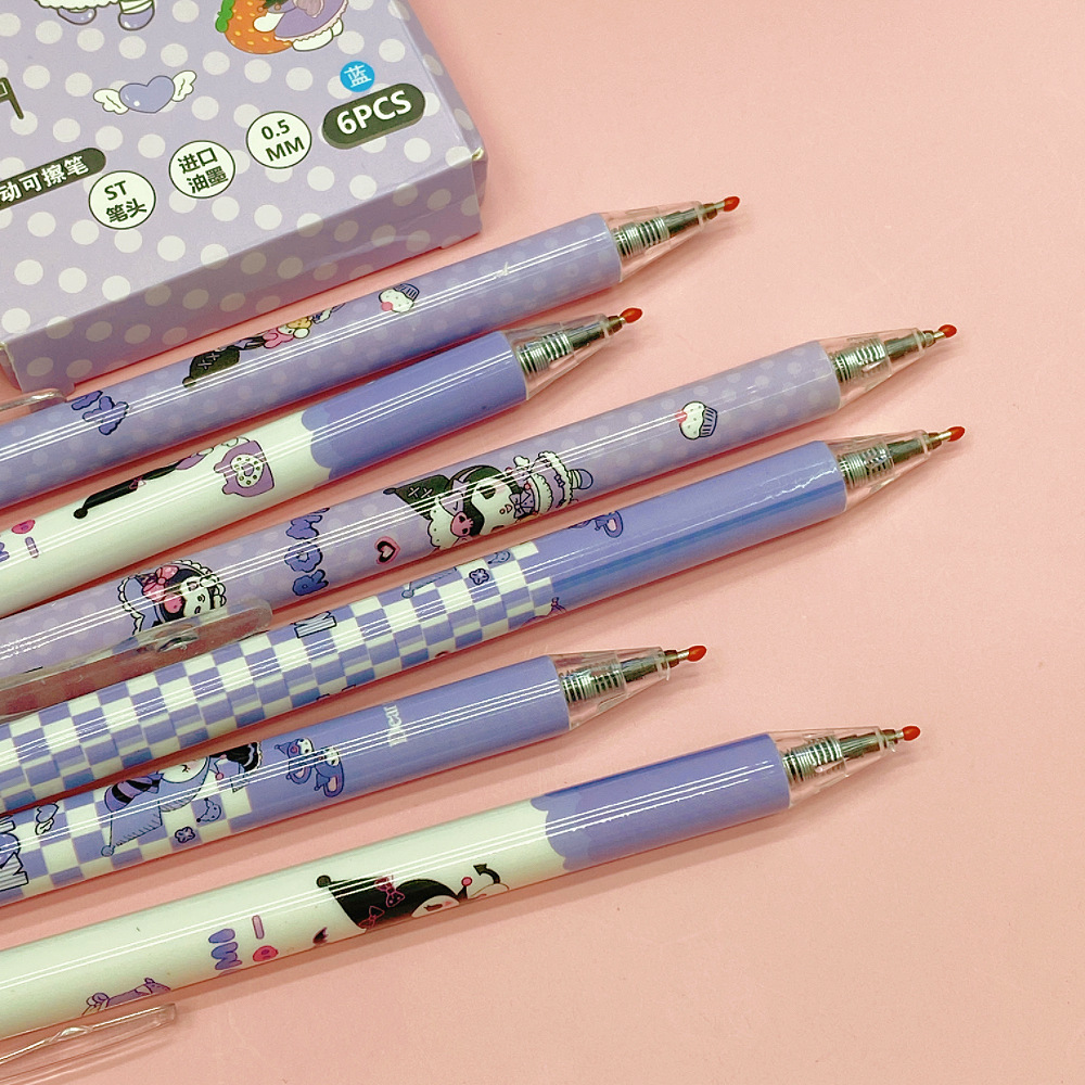 Cartoon Sanrio neutral erasable pen 6-piece set high appearance level Kulomi Press pen student ST head brush pen pick details Picture