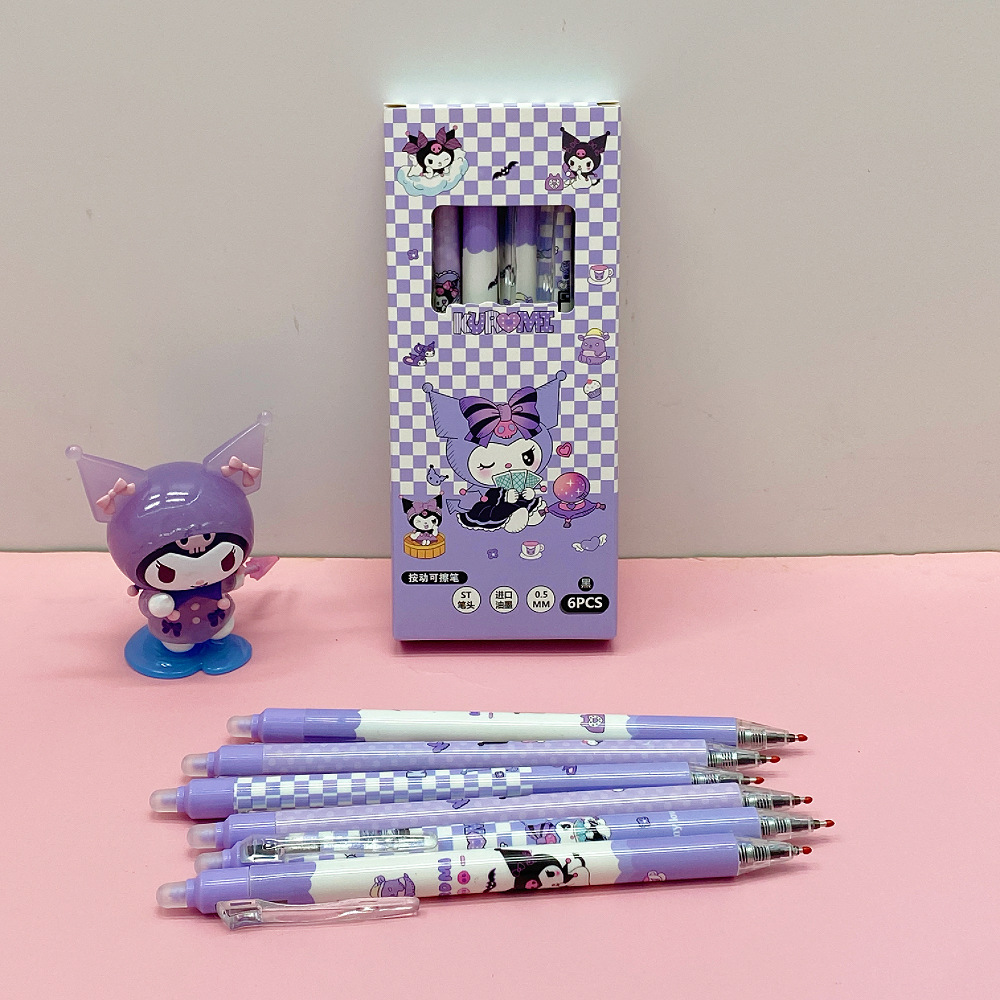 Cartoon Sanrio neutral erasable pen 6-piece set high appearance level Kulomi Press pen student ST head brush pen pick Item Picture