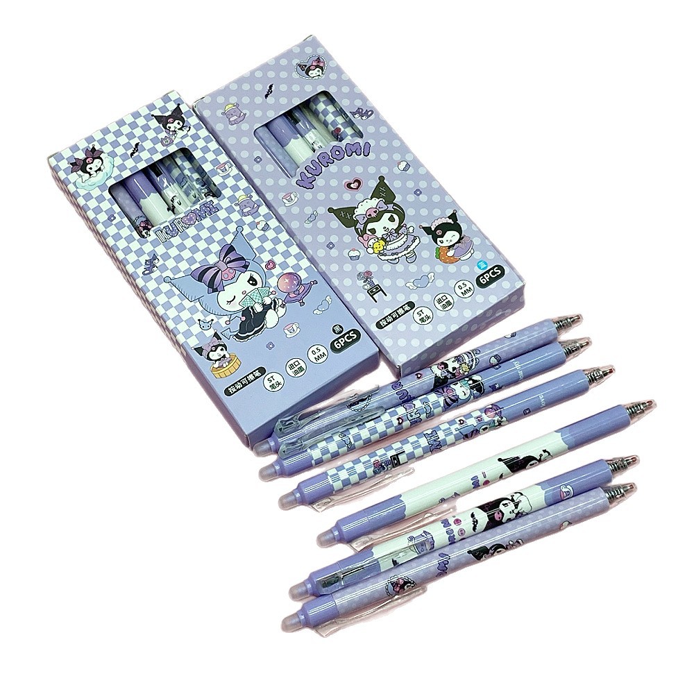 Cartoon Sanrio neutral erasable pen 6-piece set high appearance level Kulomi Press pen student ST head brush pen pick Application Scenario