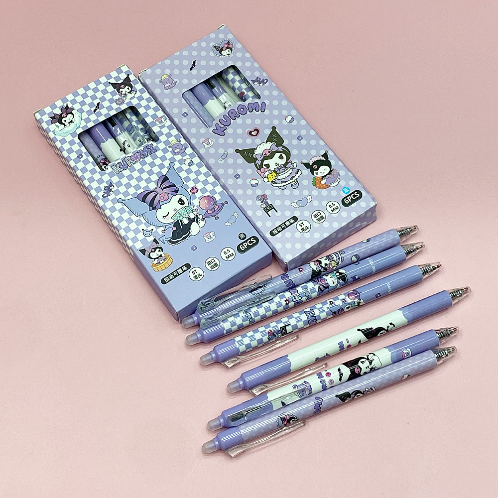 Cartoon Sanrio neutral erasable pen 6-piece set high appearance level Kulomi Press pen student ST head brush pen pick full figure