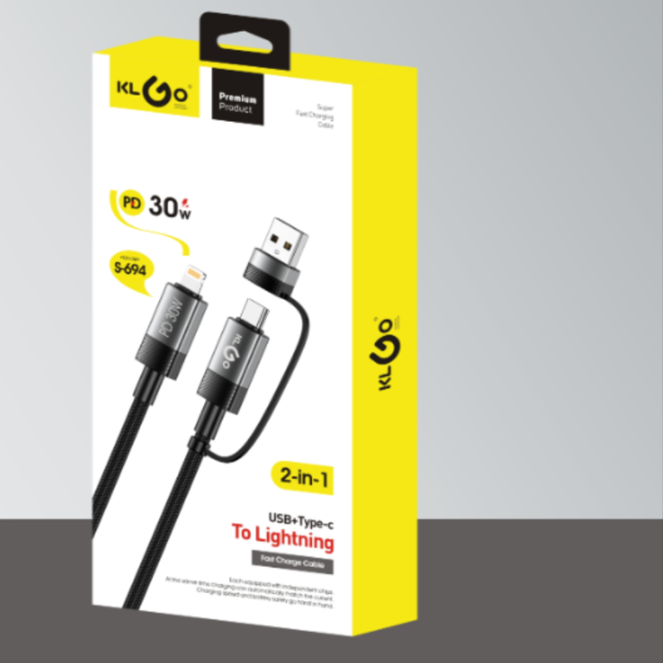 Coolway KLGO 2-in-1 black 30W 1-meter fast charging data cable usb/type-c to Apple Jack data cable Specification image