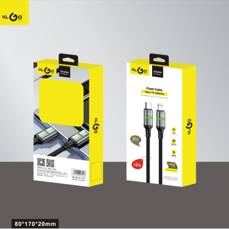 Cool for KLGO's new one-meter-long black fast-charging PD data cable 30W TYPE-C for IOS fast charging data cable