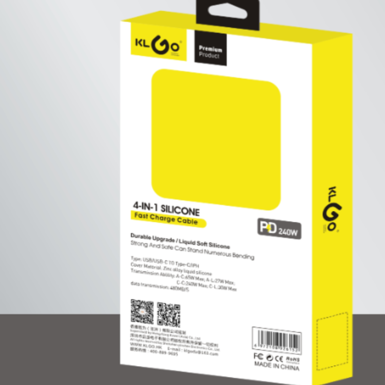 Cool for KLGO's new four-in-one black 1.2-meter data cable, 240W zinc alloy braided data cable details Picture