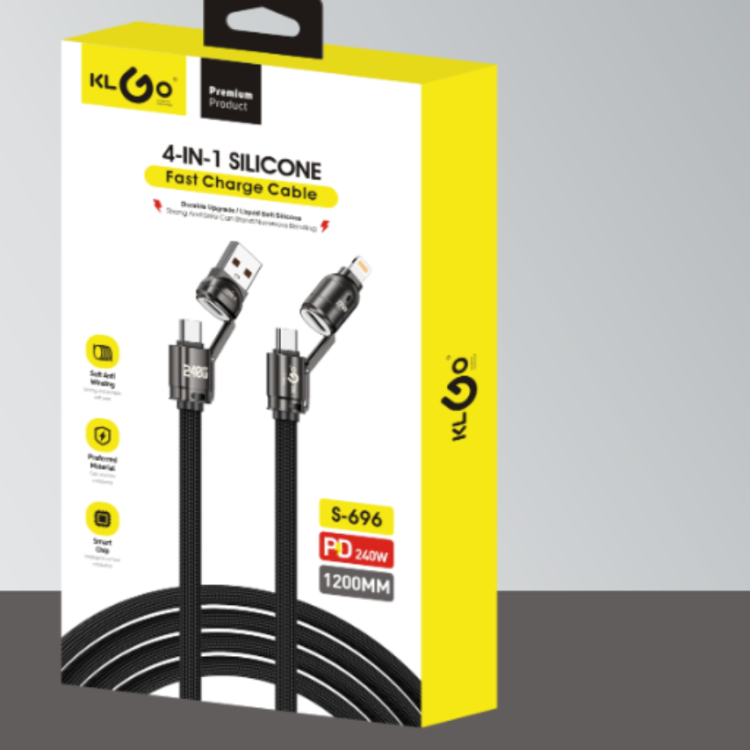 Cool for KLGO's new four-in-one black 1.2-meter data cable, 240W zinc alloy braided data cable Specification image