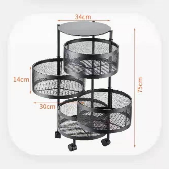 可旋转蔬菜置物架厨房落地多层圆形果蔬储物架可移动免安装收纳架