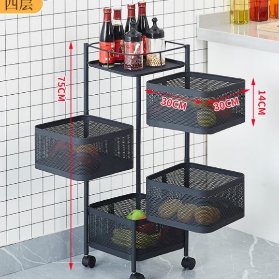 厨房旋转多功能置物架家用落地多层零食小推车水果蔬菜篮子收纳架