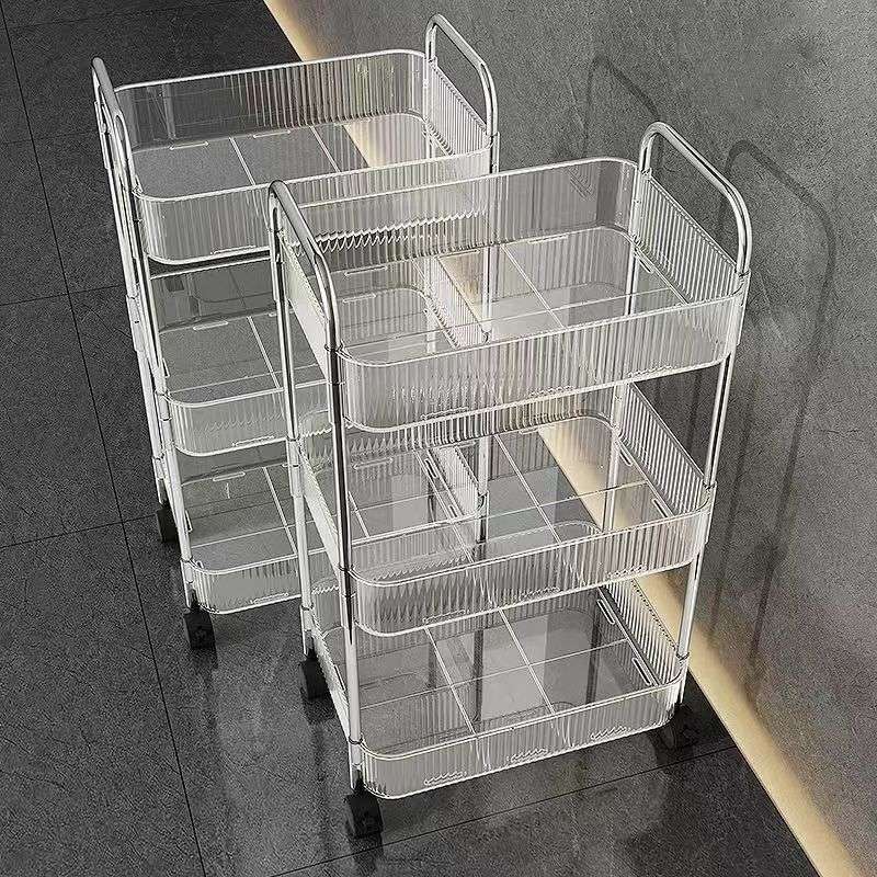 透明亚克力小推车置物架卧室零食移动化妆品收纳架子详情2