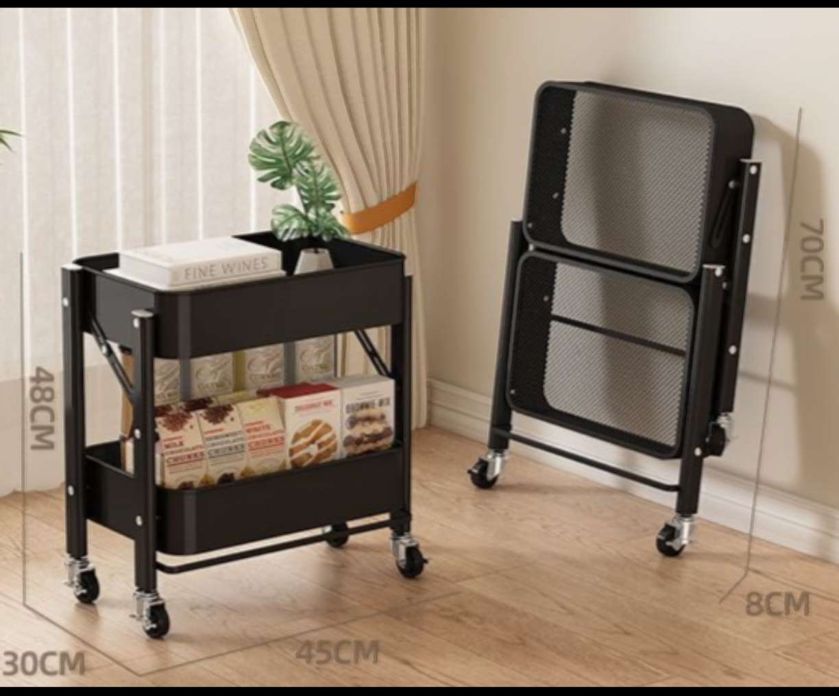 小推车落地置物架家用客厅零食收纳架铁艺书架课桌旁阅读架书包架详情3