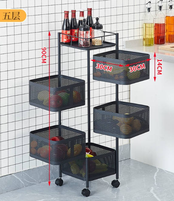 厨房旋转多功能置物架家用落地多层零食小推车水果蔬菜篮子收纳架详情1