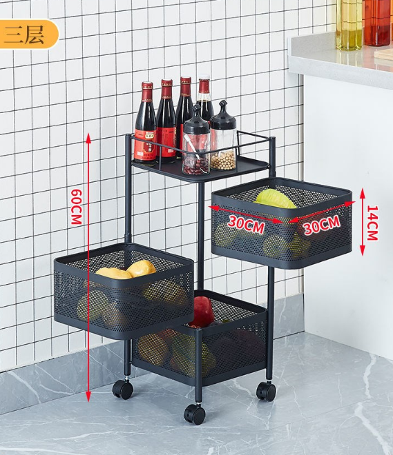 厨房旋转多功能置物架家用落地多层零食小推车水果蔬菜篮子收纳架详情3