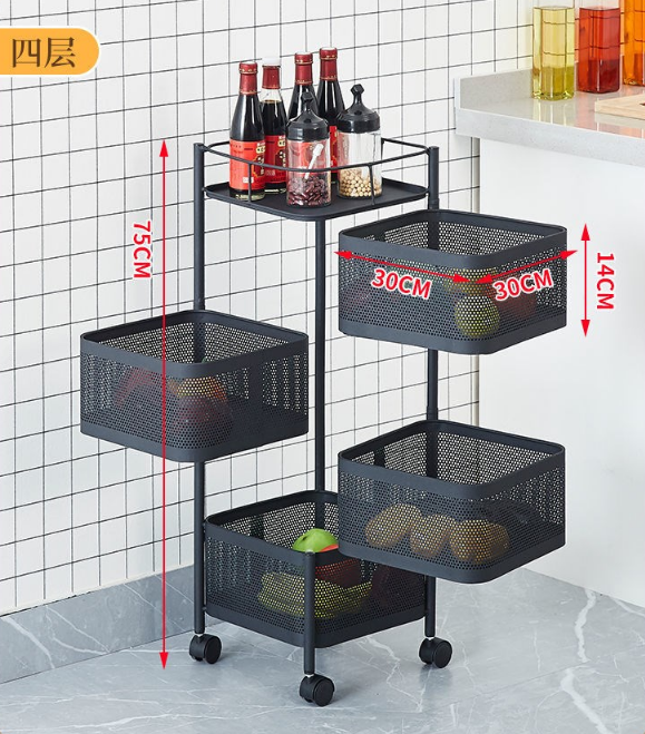 厨房旋转多功能置物架家用落地多层零食小推车水果蔬菜篮子收纳架详情2