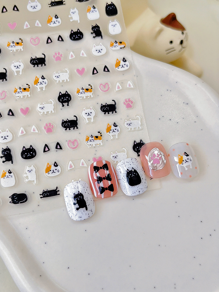 卡通猫美甲贴纸超可爱甜美风爱心猫爪薄韧款带背胶指甲装饰品批发详情5