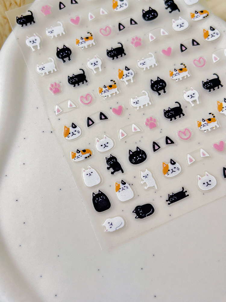 卡通猫美甲贴纸超可爱甜美风爱心猫爪薄韧款带背胶指甲装饰品批发详情3