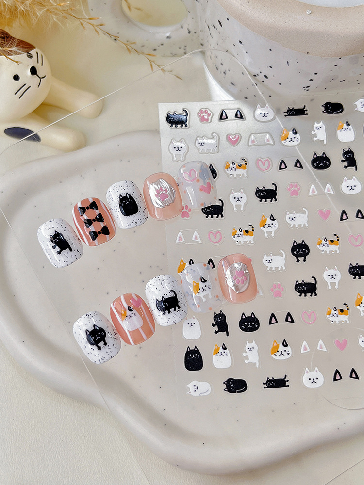 卡通猫美甲贴纸超可爱甜美风爱心猫爪薄韧款带背胶指甲装饰品批发详情9