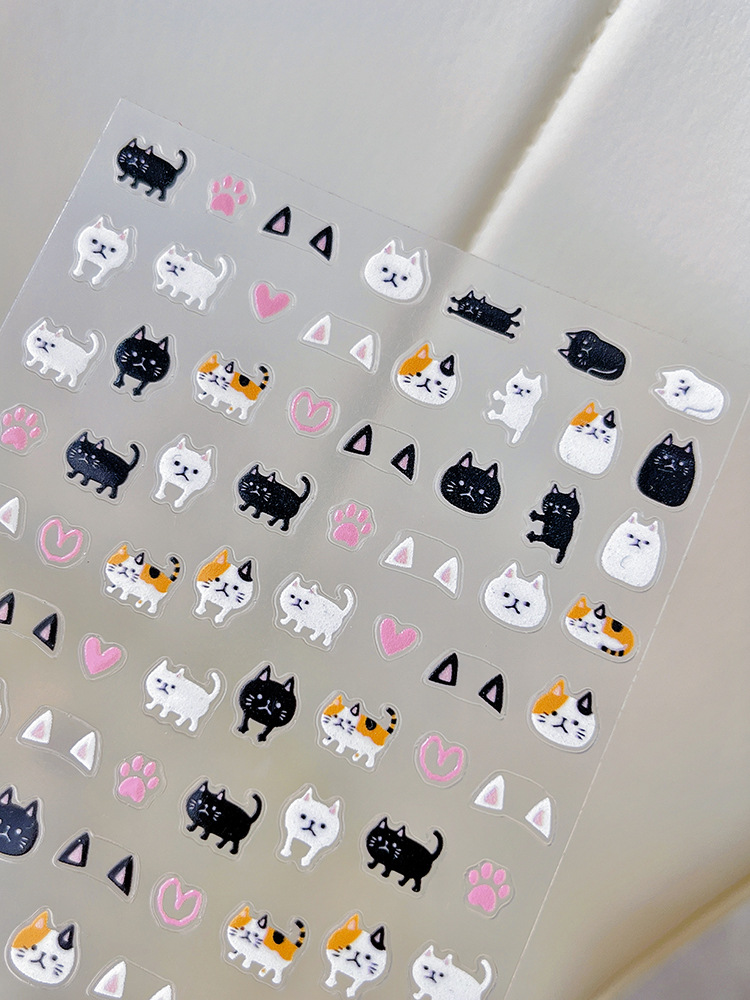 卡通猫美甲贴纸超可爱甜美风爱心猫爪薄韧款带背胶指甲装饰品批发详情8