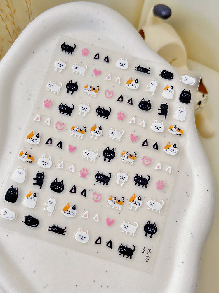 卡通猫美甲贴纸超可爱甜美风爱心猫爪薄韧款带背胶指甲装饰品批发详情4