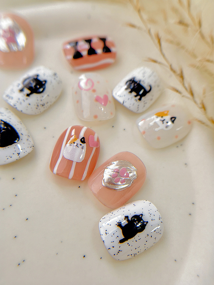 卡通猫美甲贴纸超可爱甜美风爱心猫爪薄韧款带背胶指甲装饰品批发详情6