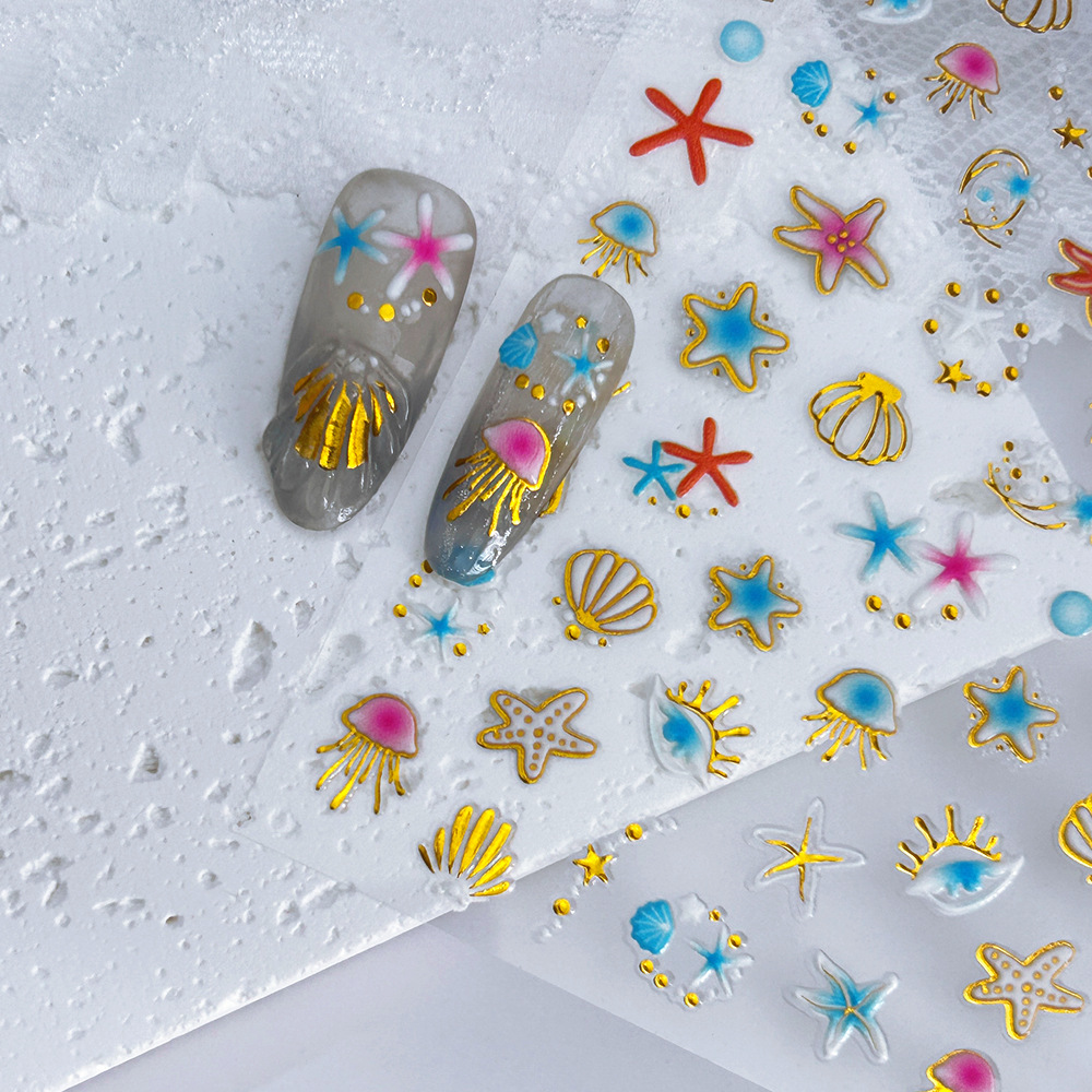 新款浮雕美甲贴纸欧美指甲贴高级感立体烫金工艺浮雕贴纸厂家直销详情7