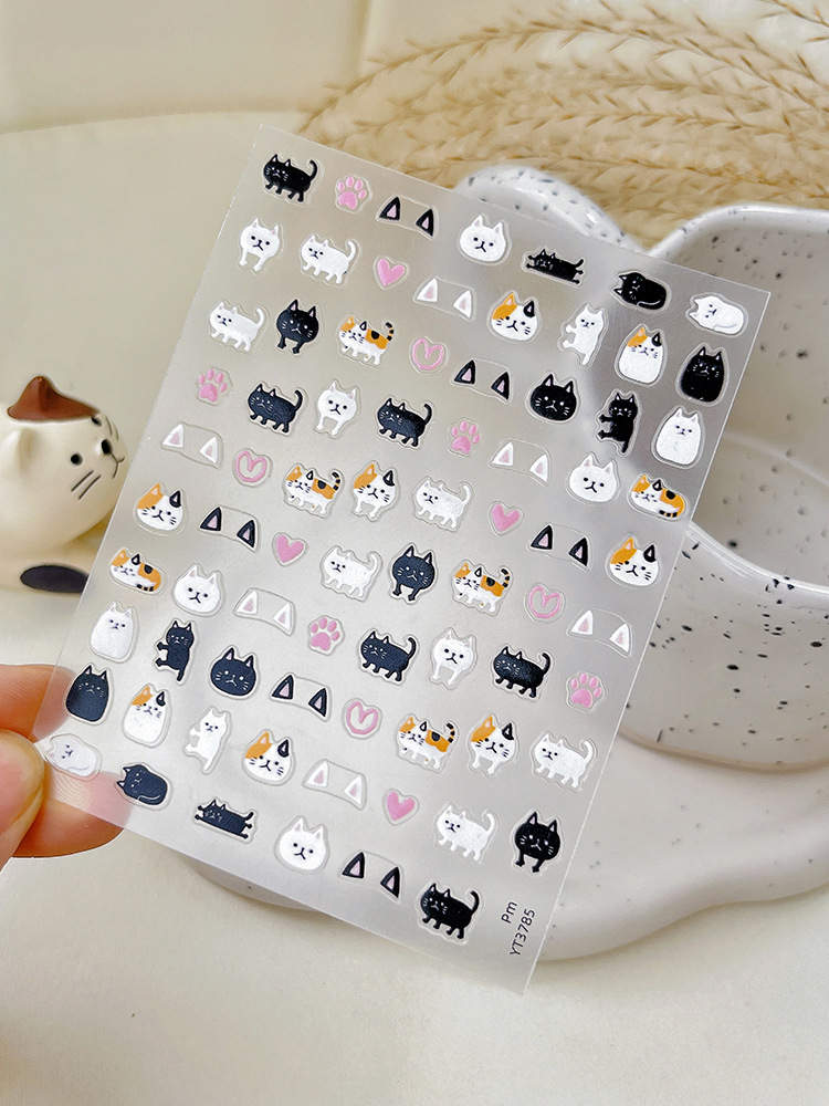 卡通猫美甲贴纸超可爱甜美风爱心猫爪薄韧款带背胶指甲装饰品批发详情7