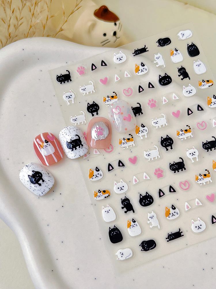 卡通猫美甲贴纸超可爱甜美风爱心猫爪薄韧款带背胶指甲装饰品批发详情1