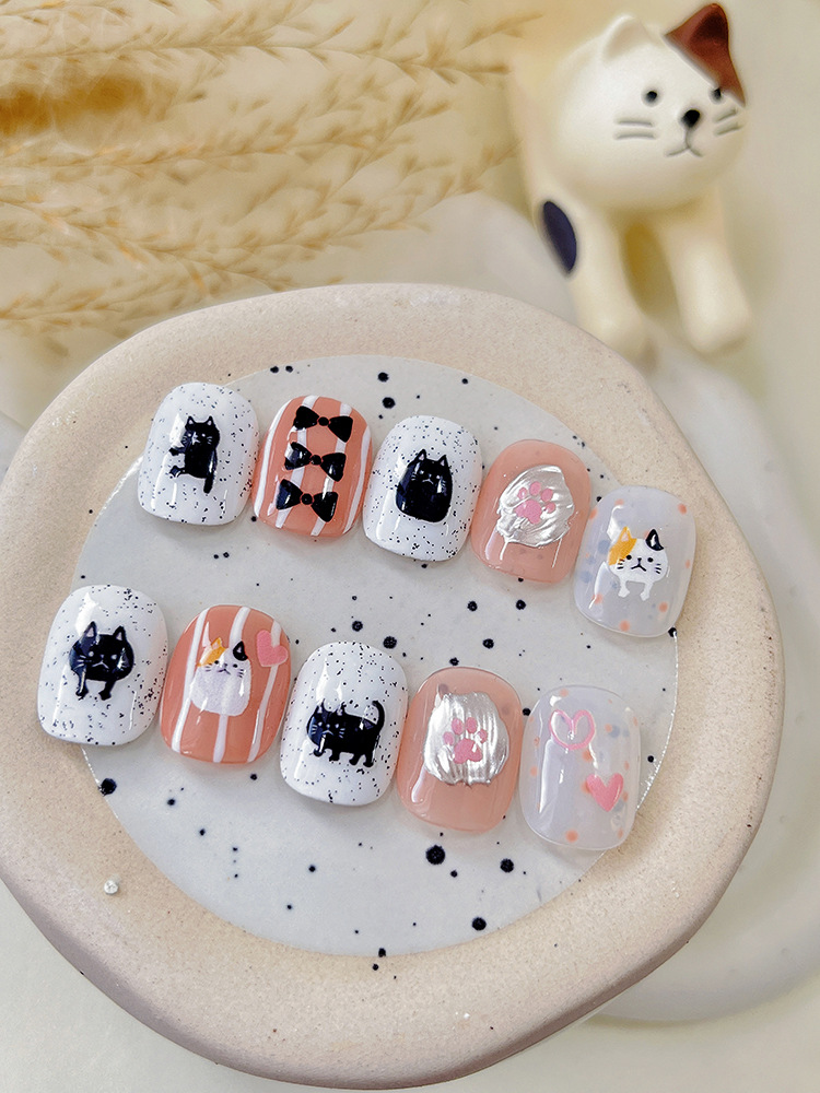 卡通猫美甲贴纸超可爱甜美风爱心猫爪薄韧款带背胶指甲装饰品批发详情2
