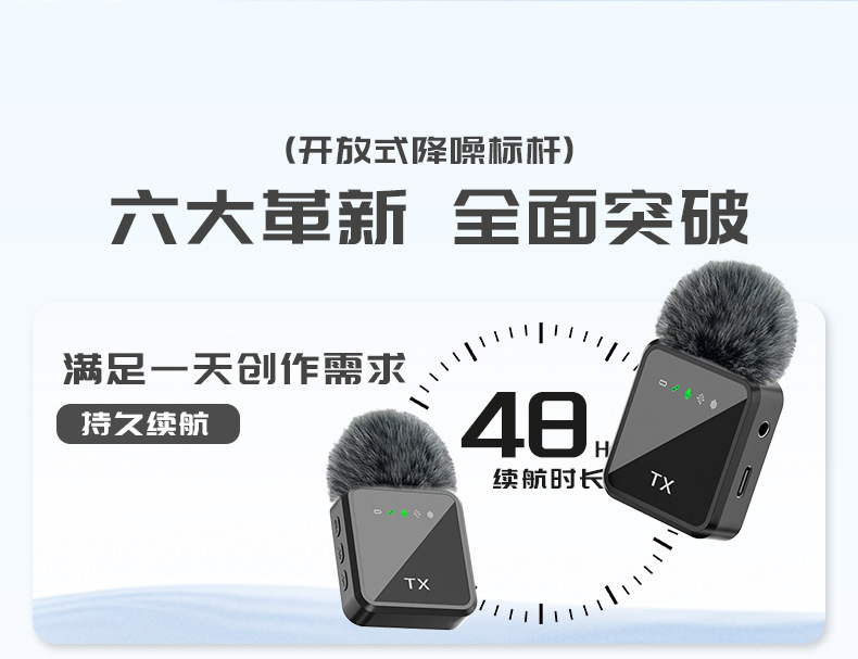 爆款F11-2无线领夹麦克风智能降噪混响三合一接口手机直播麦话筒详情2
