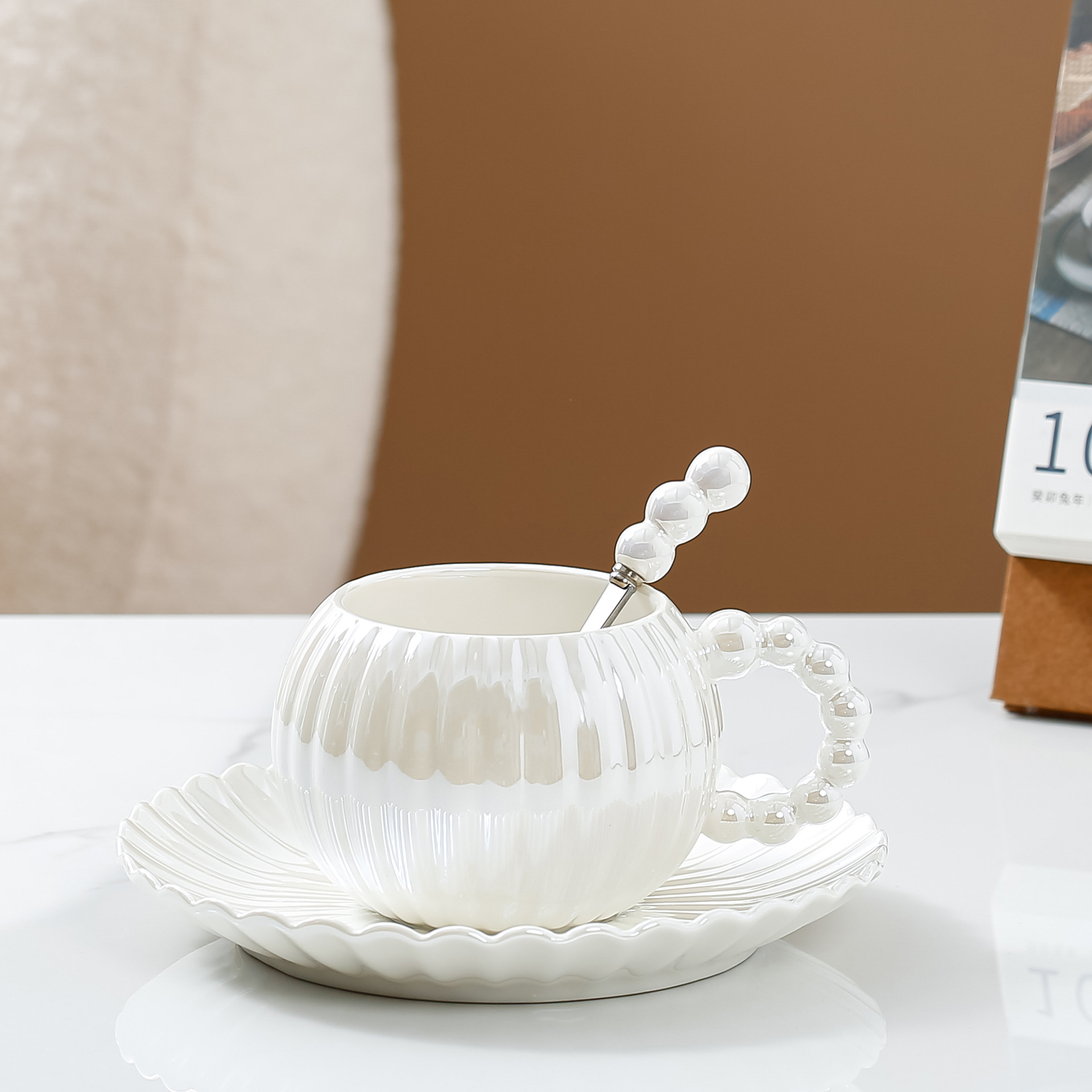ins轻奢创意咖啡杯碟珍珠釉陶瓷杯子情侣高颜值马克杯下午茶杯碟详情3