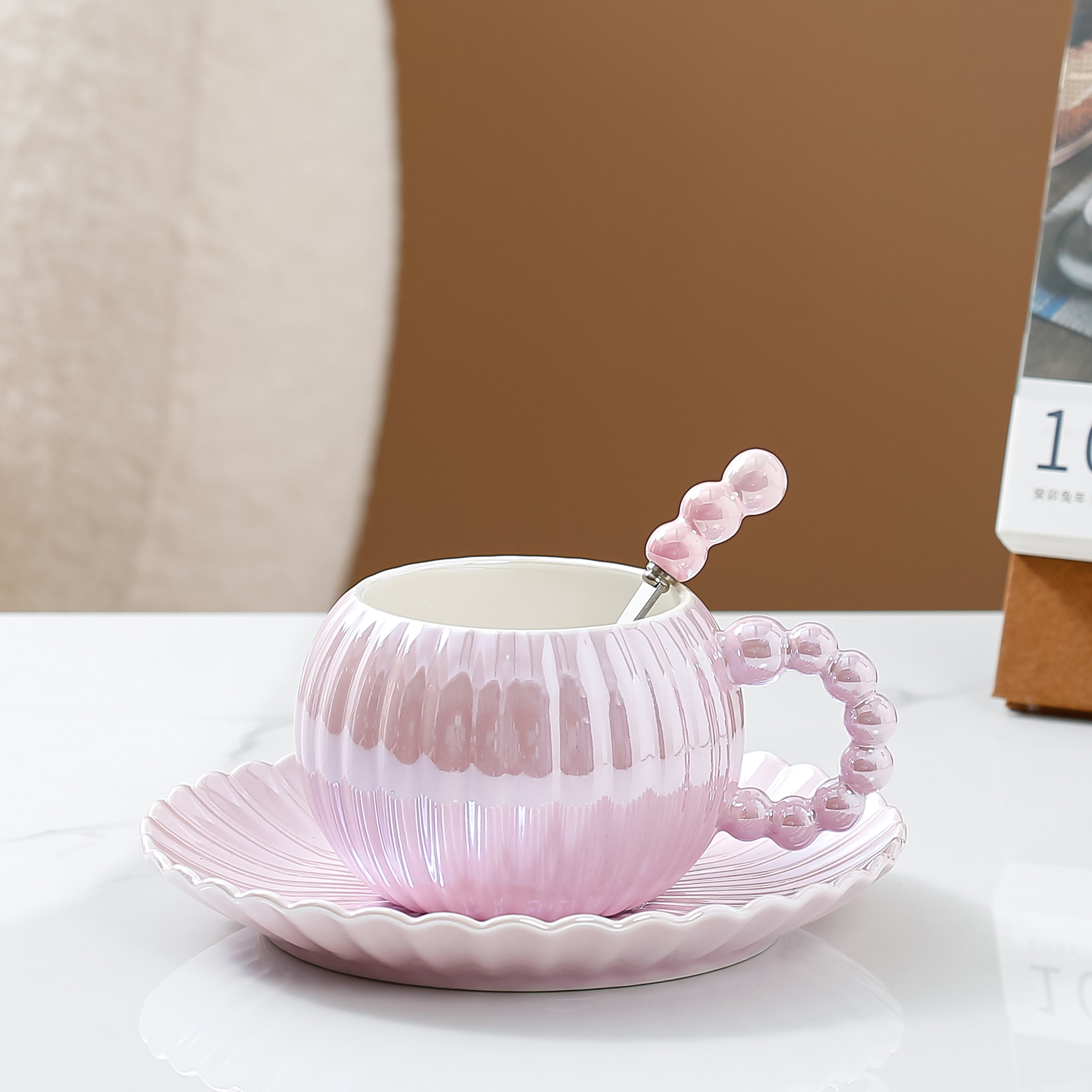 ins轻奢创意咖啡杯碟珍珠釉陶瓷杯子情侣高颜值马克杯下午茶杯碟详情4