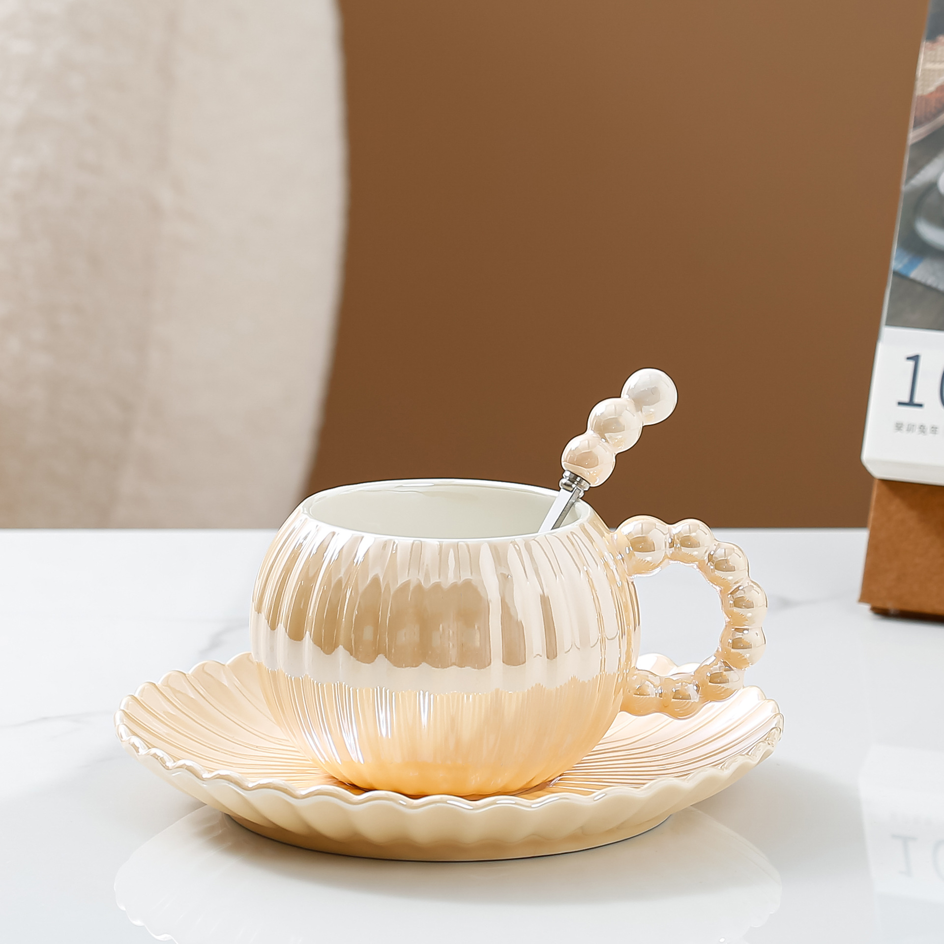 ins轻奢创意咖啡杯碟珍珠釉陶瓷杯子情侣高颜值马克杯下午茶杯碟详情5