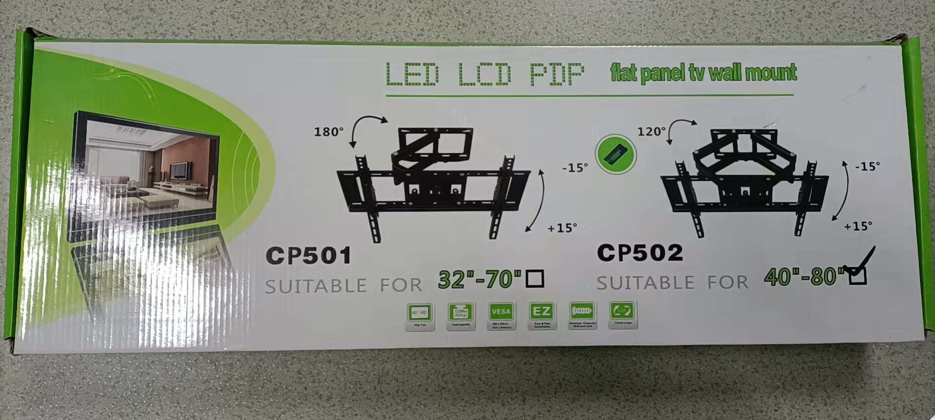 Cp501电视机支架挂墙伸缩双臂挂架通用，摇摆电视支架详情2